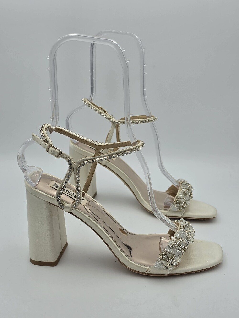 Badgley Mischka Tanisha Block Heel Sandals, Ivory, Women's U.S. Size 9